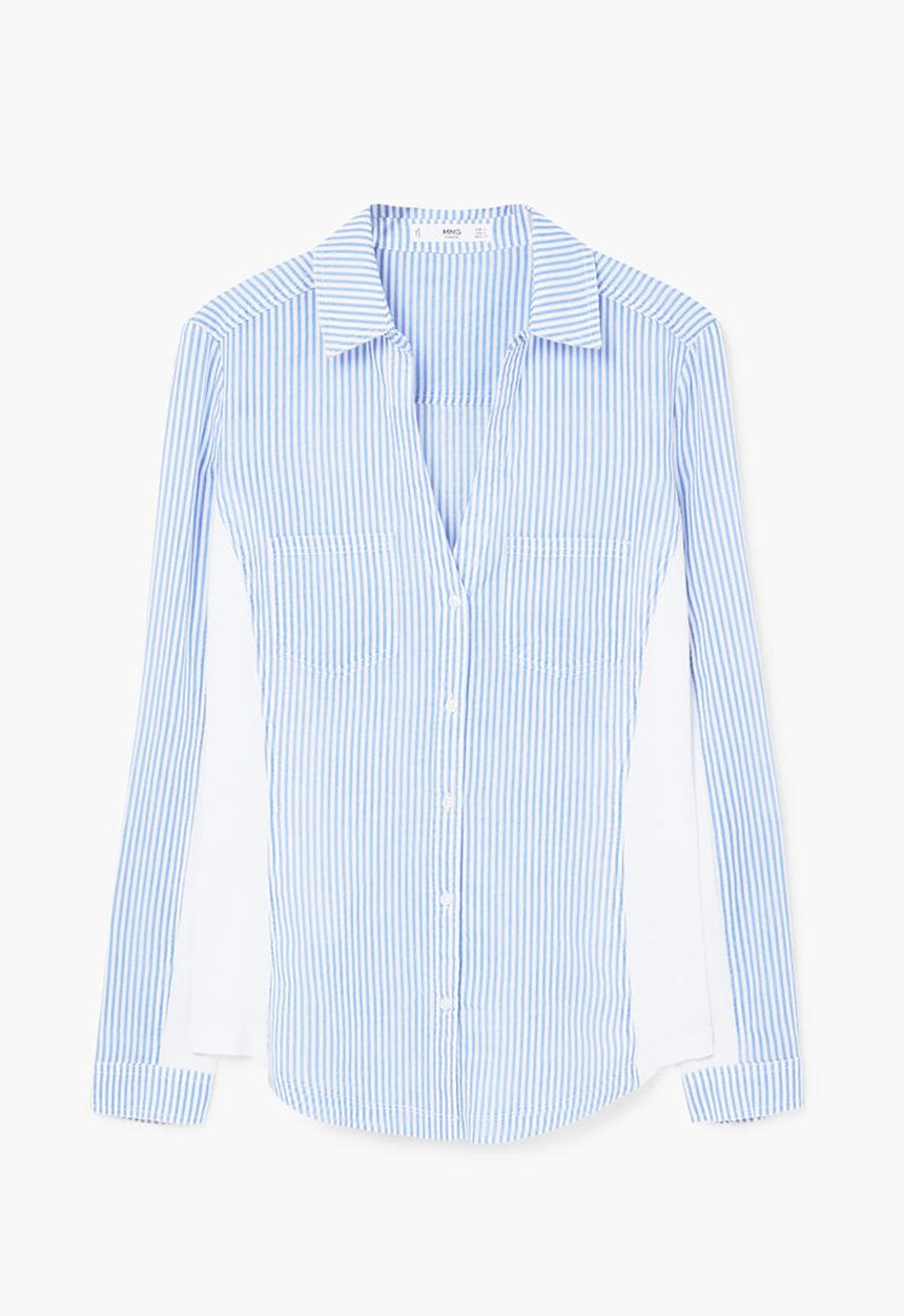 MANGO - Contrast Detail Shirt Blue and White