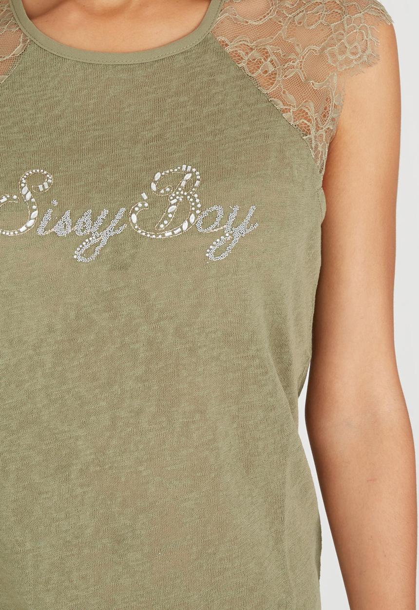 SISSY BOY - Gianna Tee with Eyelash Lace Khaki Green