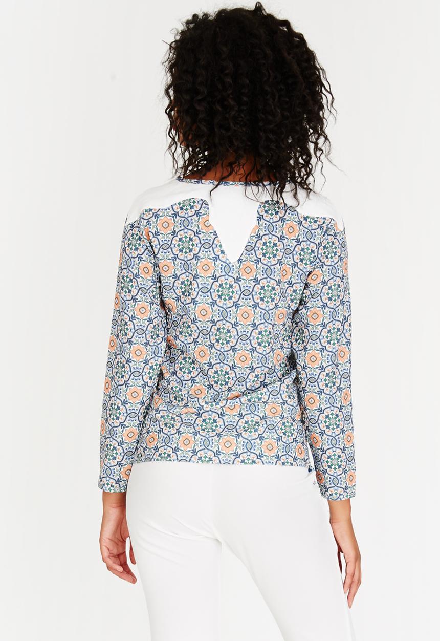 African Style Story - Printed Top with Shoulder Detail Mid Blue