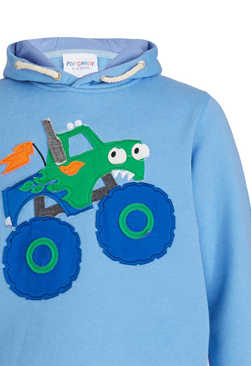 Pop Candy - Boys Monster Truck  Hoody Mid Blue
