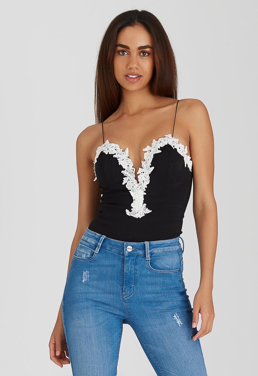 SISSY BOY - Trimmed Dawson Bodysuit Black