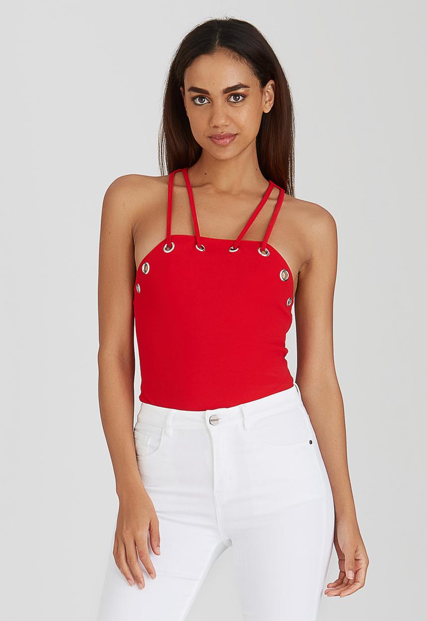 SISSY BOY - Eyelet Bodysuit Red