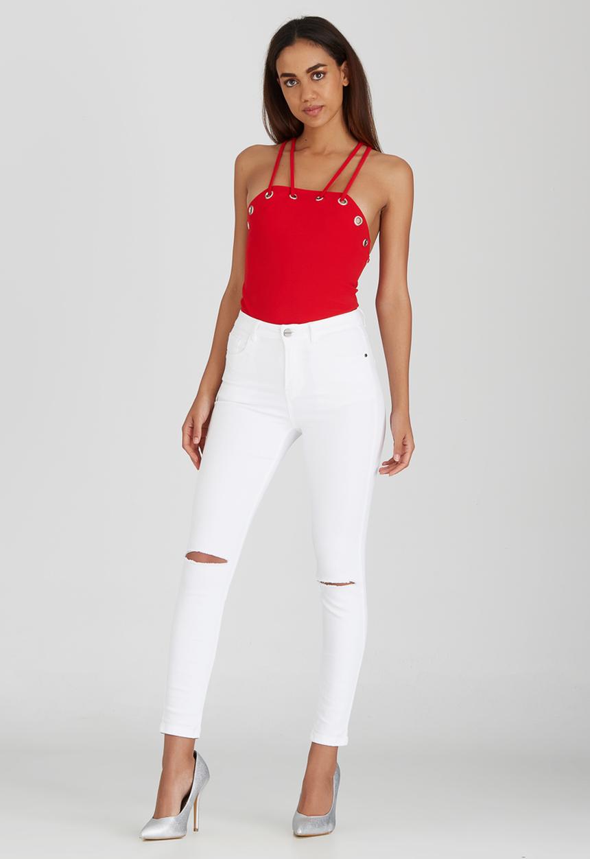 SISSY BOY - Eyelet Bodysuit Red