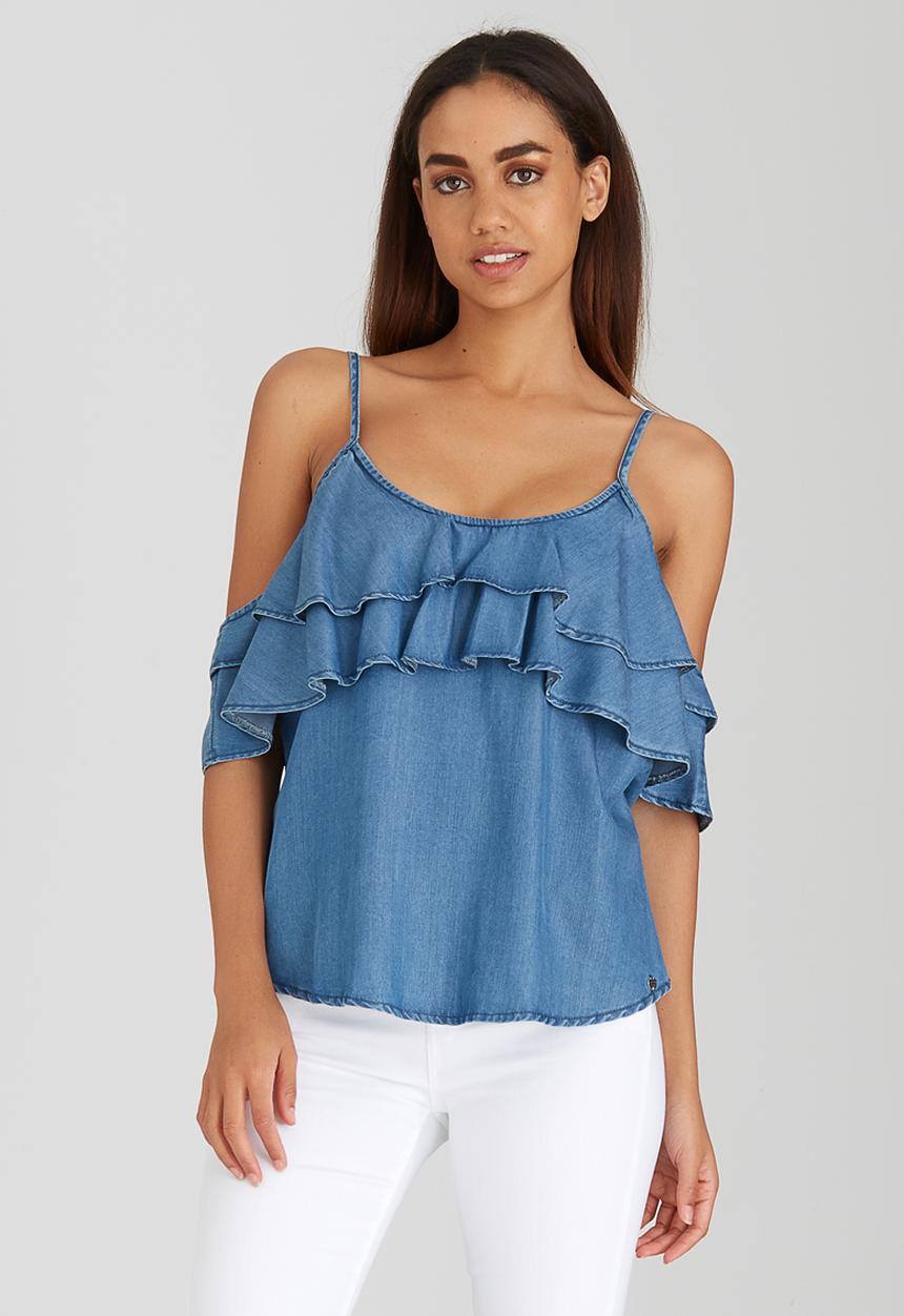 SISSY BOY - Tencel Frill Blouse Mid Blue