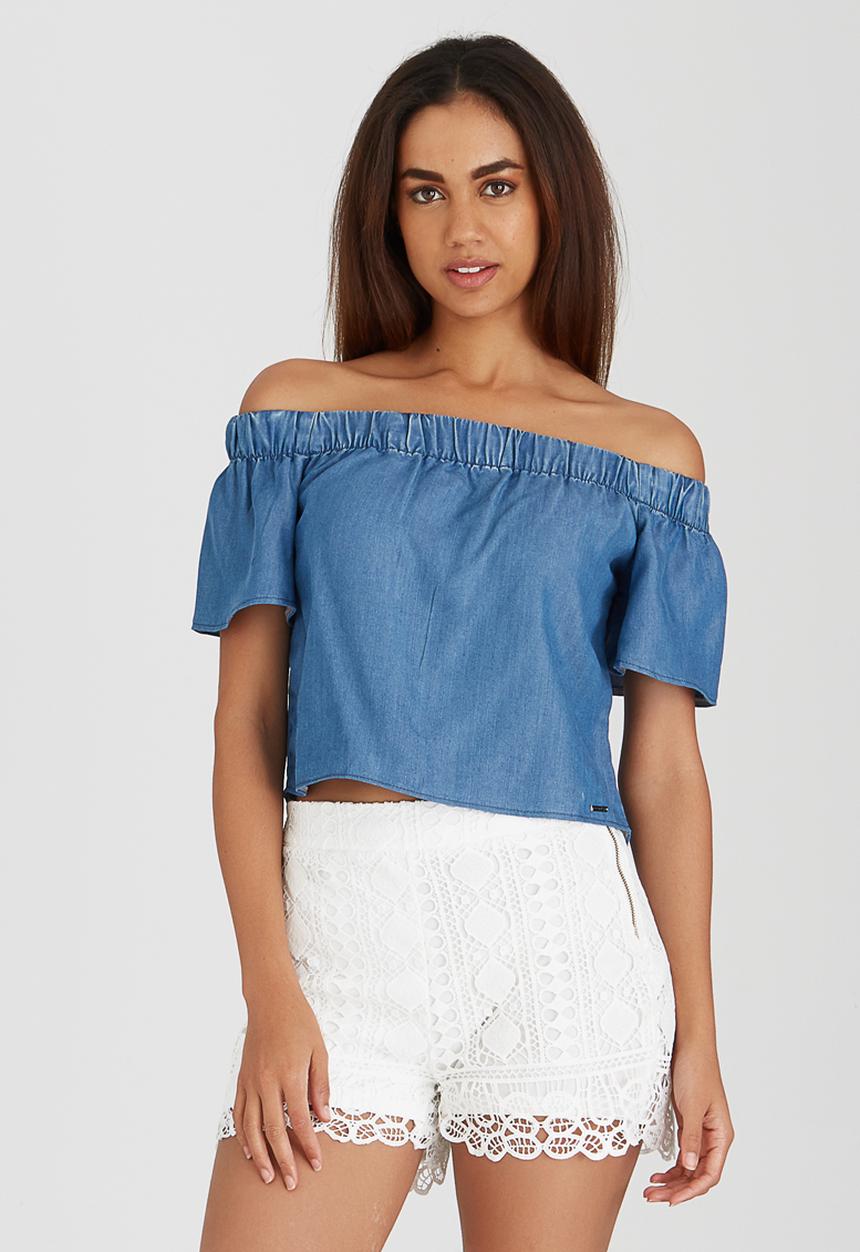 SISSY BOY - Tencel Bardot Blouse Mid Blue