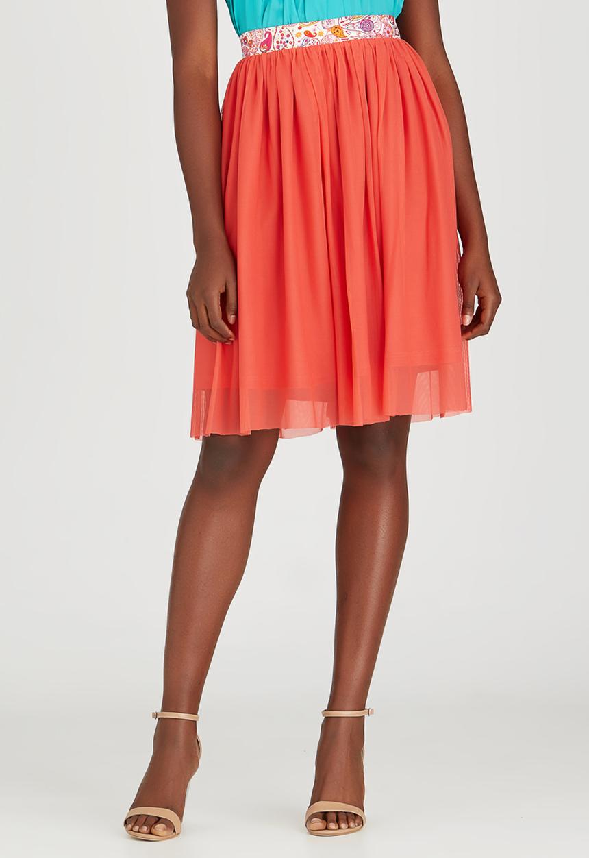 Sober - Mesh Popskirt with Printed Band Orange