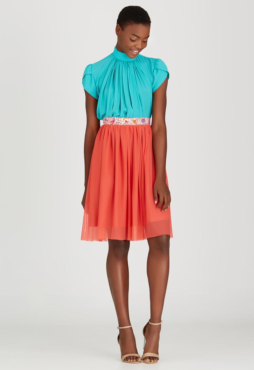 Sober - Mesh Popskirt with Printed Band Orange