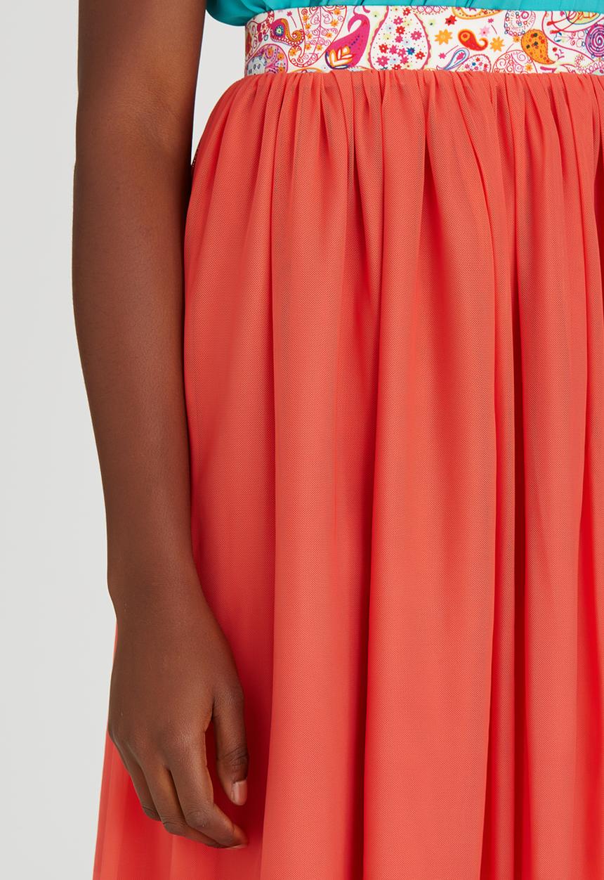 Sober - Mesh Popskirt with Printed Band Orange