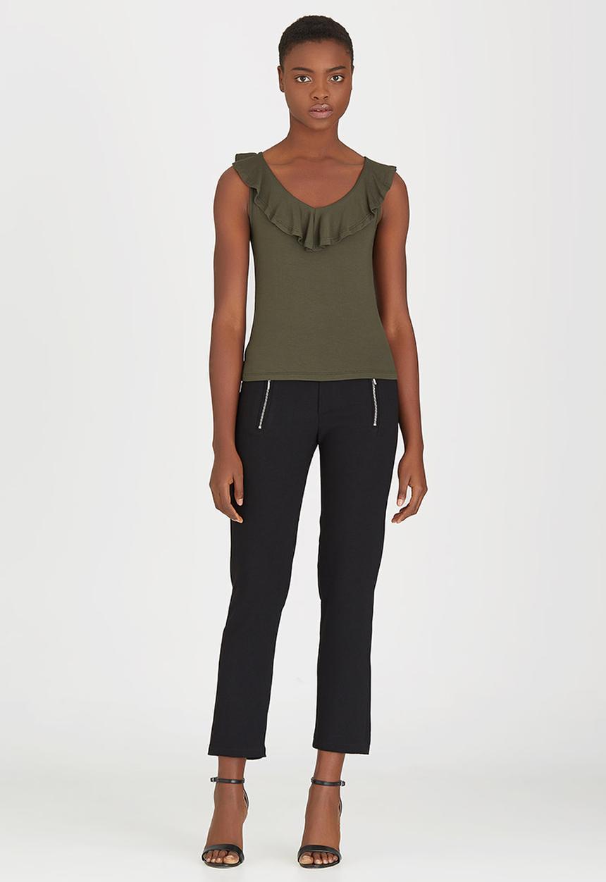 edit - Ruffle Knit Top Khaki Green
