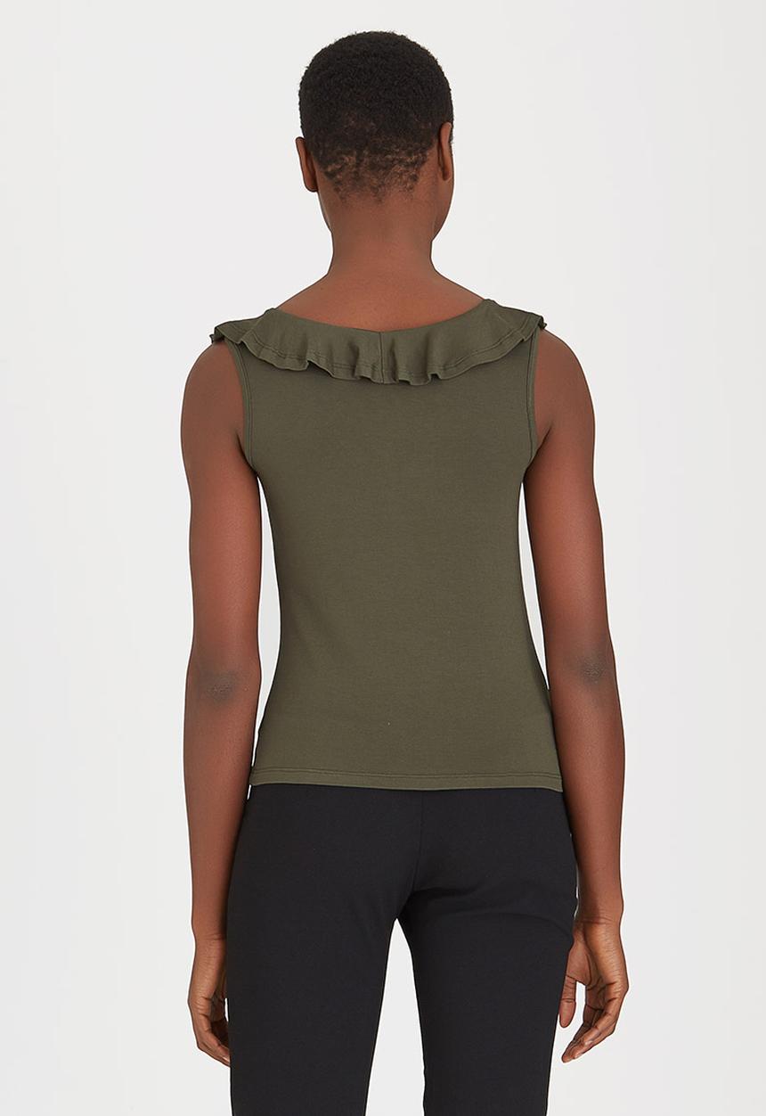 edit - Ruffle Knit Top Khaki Green
