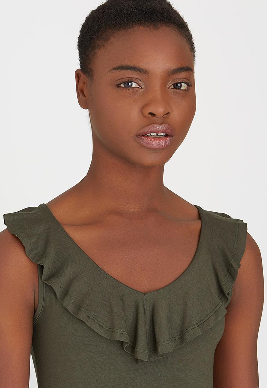 edit - Ruffle Knit Top Khaki Green