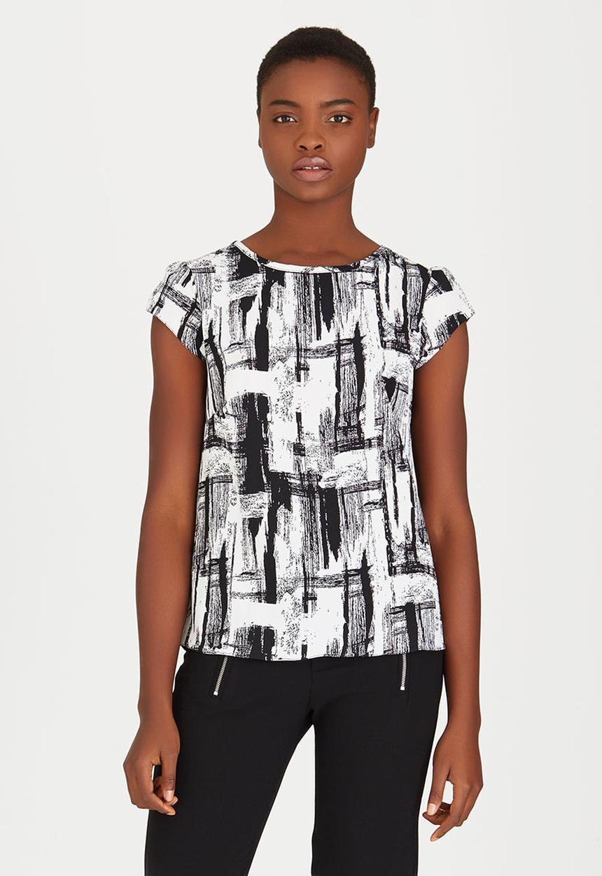 edit - Double Layer T-shirt Blouse with Back Zip Black and White