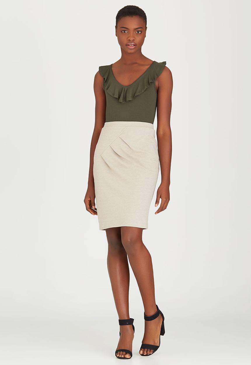 edit - Side Pleated Pencil Skirt Stone