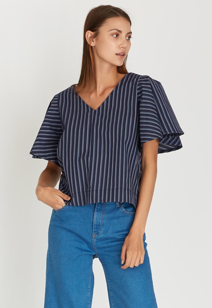 STYLE REPUBLIC - Blouse with Back Detail Blue and White