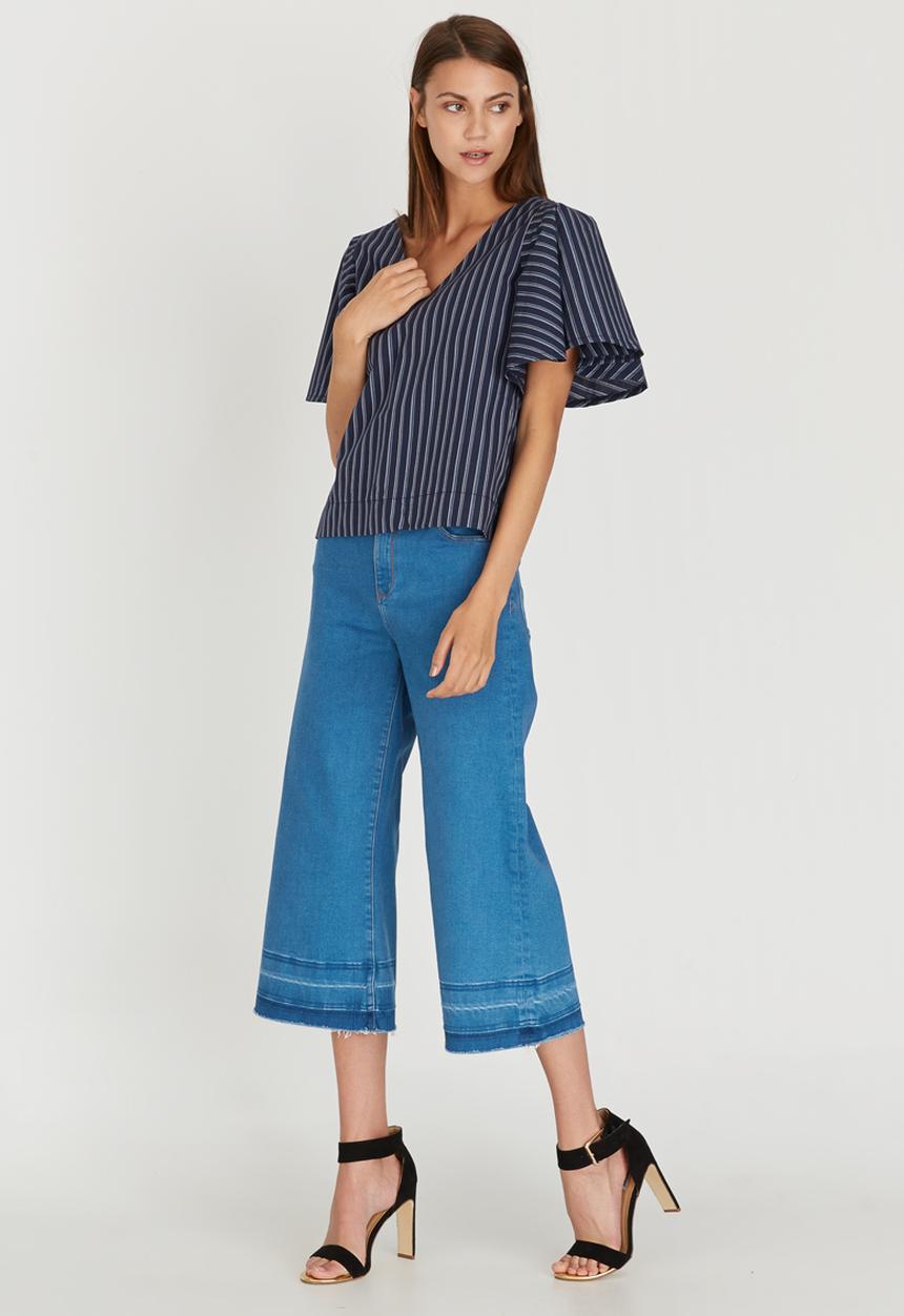 STYLE REPUBLIC - Blouse with Back Detail Blue and White