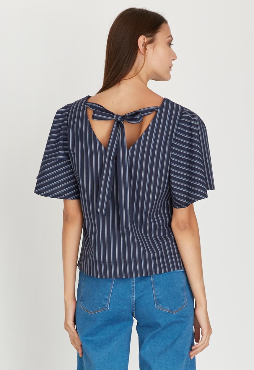 STYLE REPUBLIC - Blouse with Back Detail Blue and White
