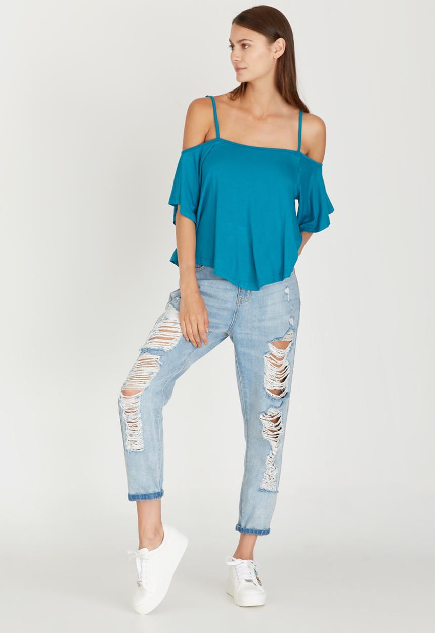 c(inch) - Cold Shoulder T-shirt Blue