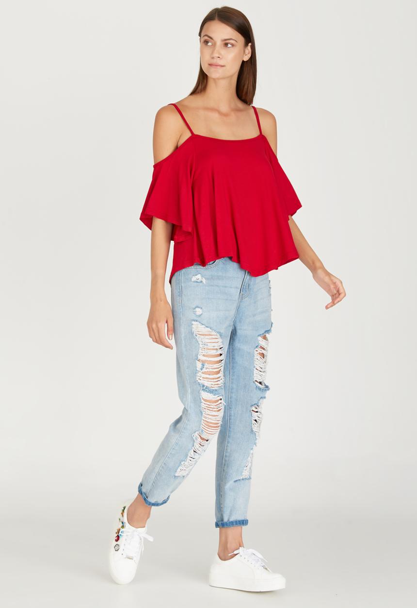 c(inch) - Cold Shoulder T-shirt Red