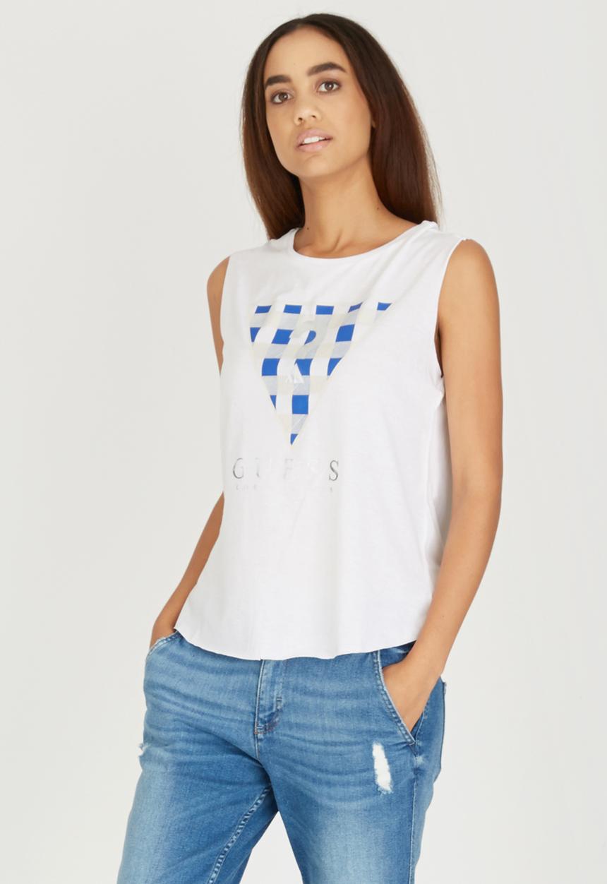 GUESS - Gingham Triangle Muscle Top White