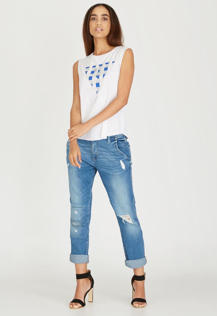 GUESS - Gingham Triangle Muscle Top White