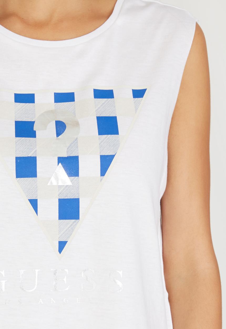 GUESS - Gingham Triangle Muscle Top White