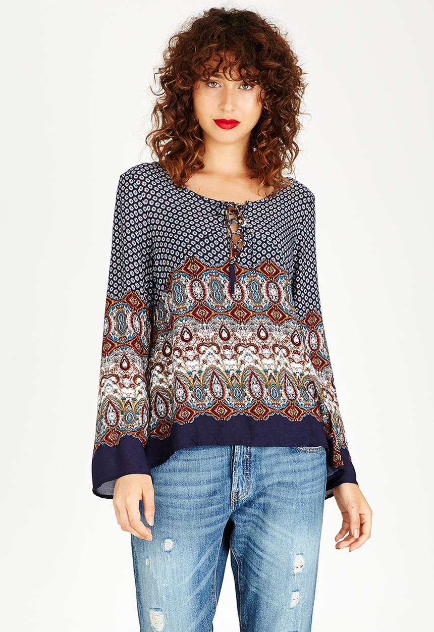 Brave Soul - Border Printed Blouse Navy