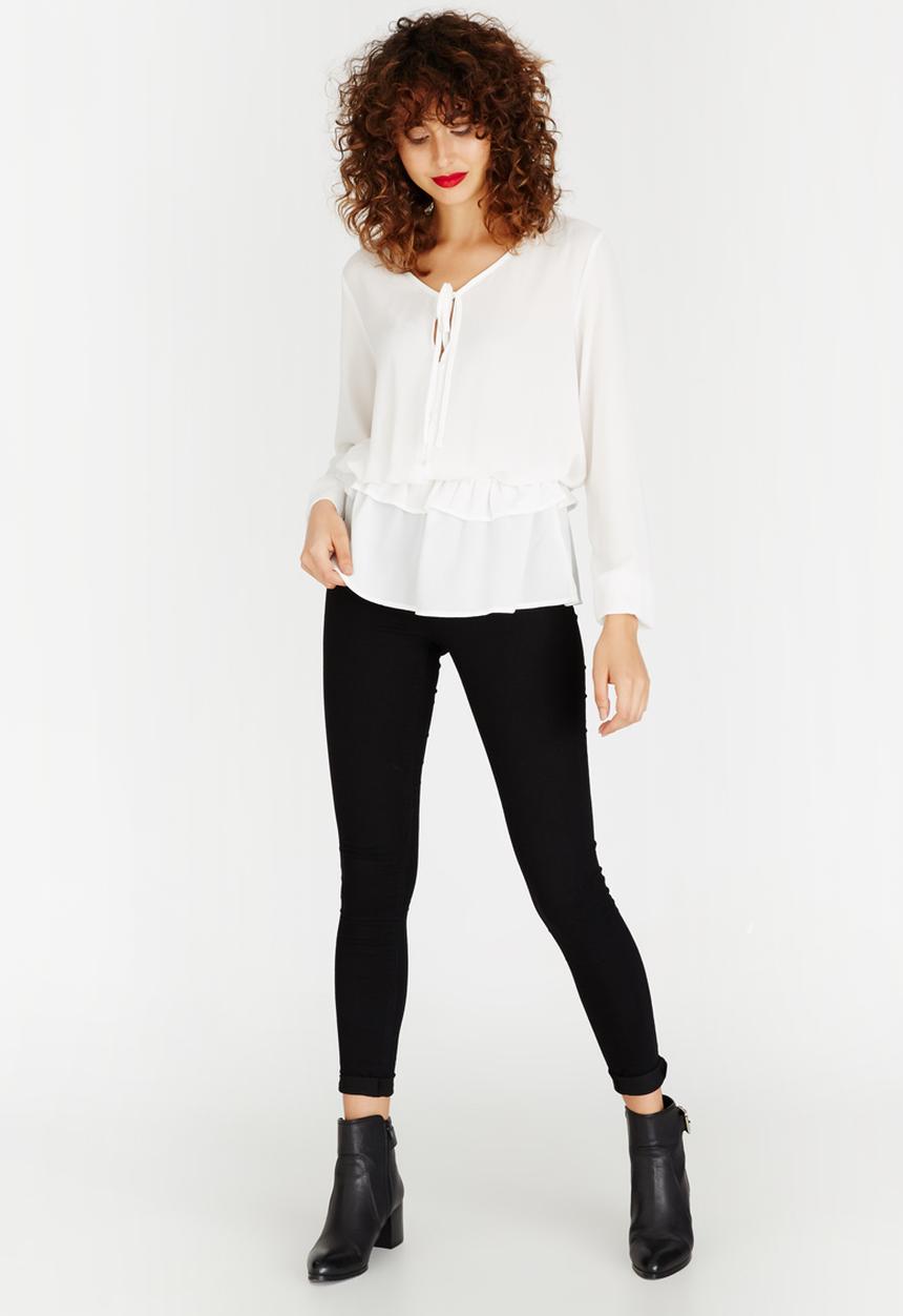 Brave Soul - Peplum Hem Peasant Blouse Cream