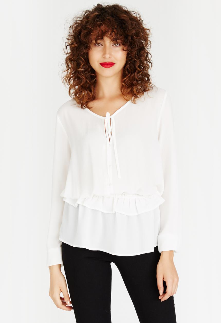 Brave Soul - Peplum Hem Peasant Blouse Cream