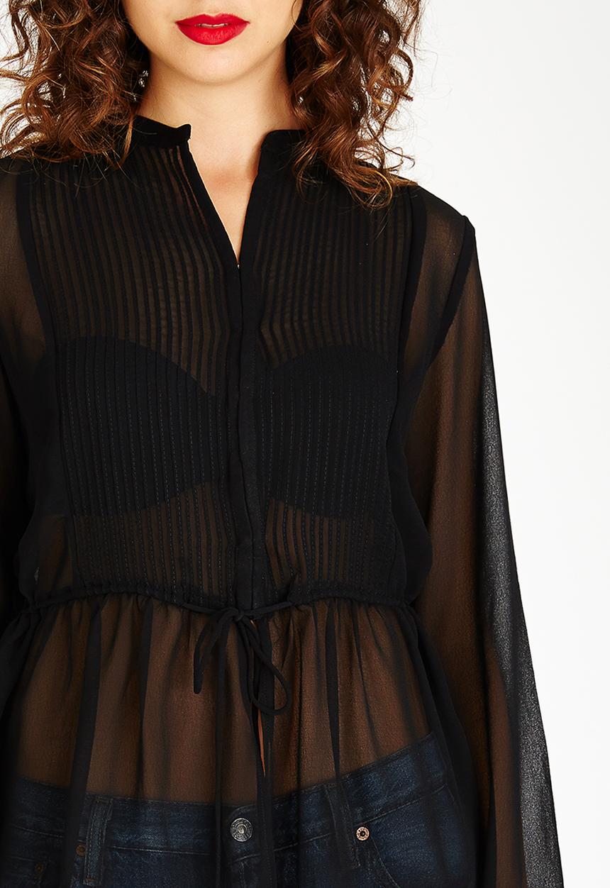 Brave Soul - Sheer Pintuck Blouse Black