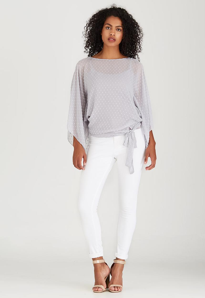 edit - Slit Sleeve Blouse with Front Ties Grey