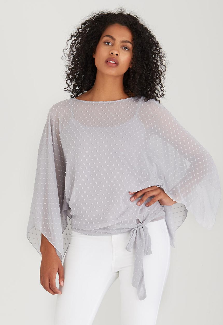 edit - Slit Sleeve Blouse with Front Ties Grey