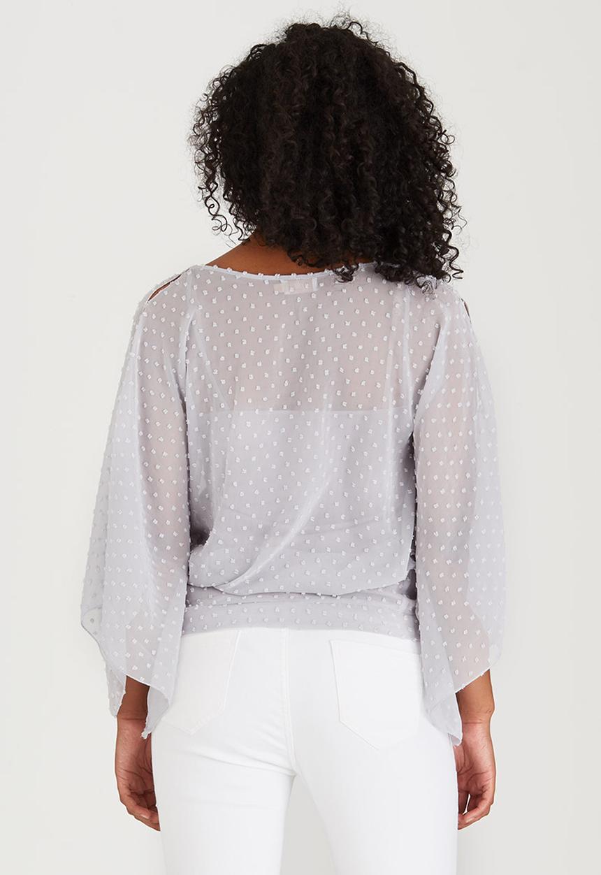 edit - Slit Sleeve Blouse with Front Ties Grey