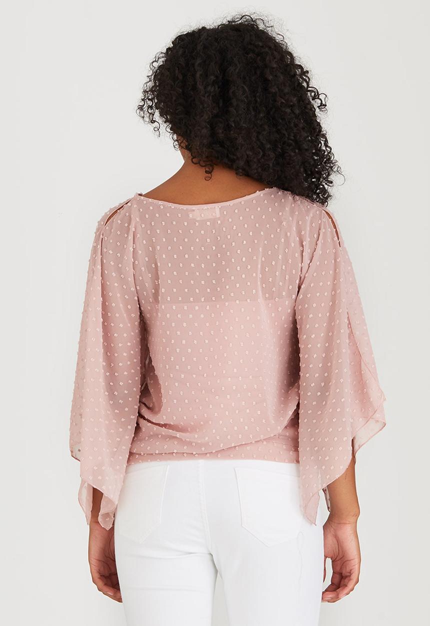 edit - Slit Sleeve Blouse with Front Ties Pale Pink