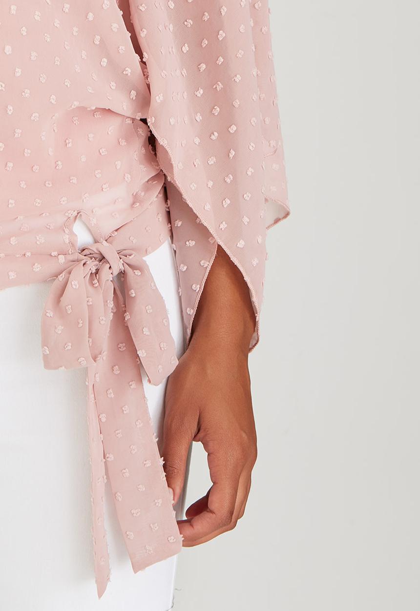 edit - Slit Sleeve Blouse with Front Ties Pale Pink