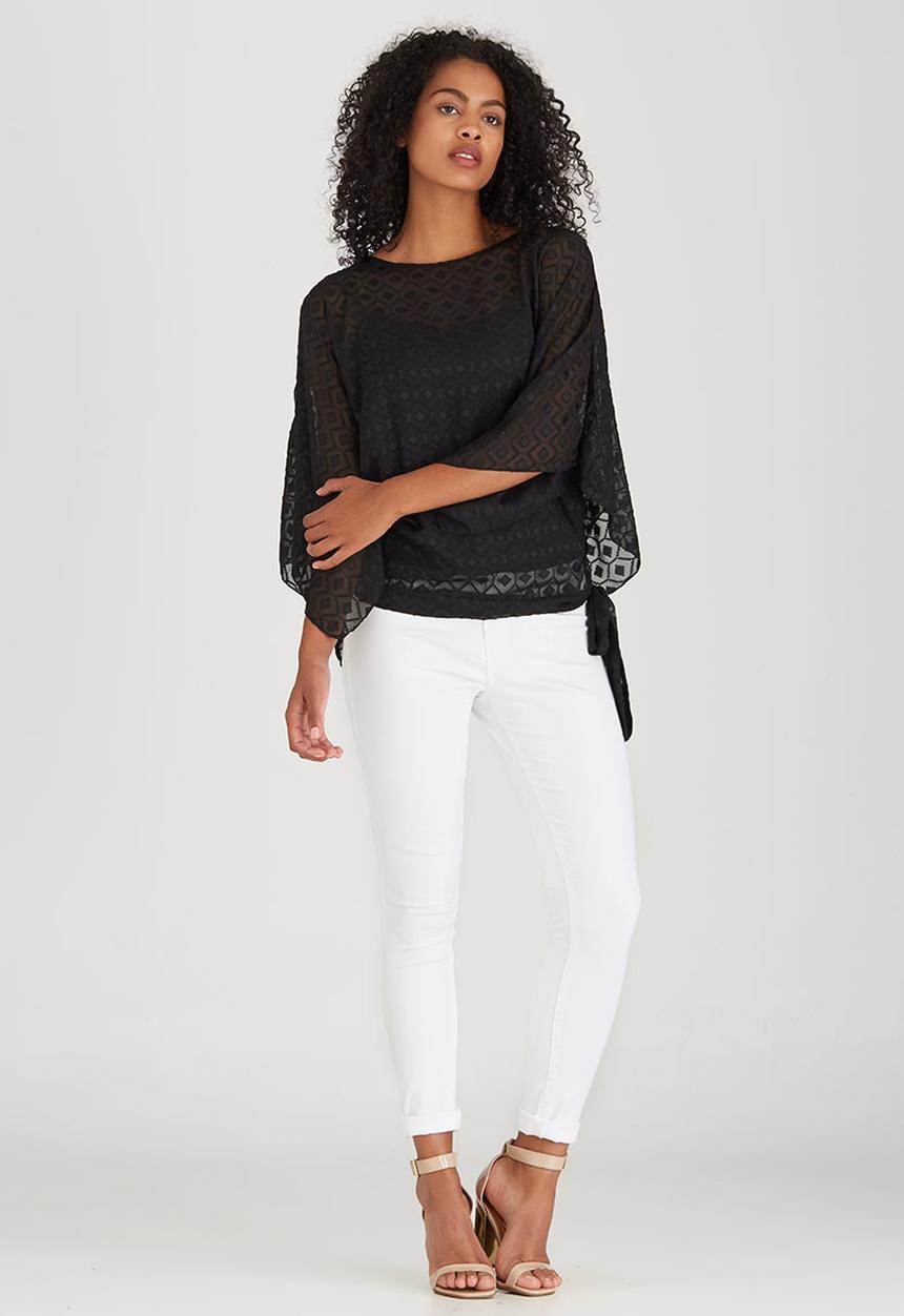 edit - Slit Sleeve Blouse with Front Ties Black