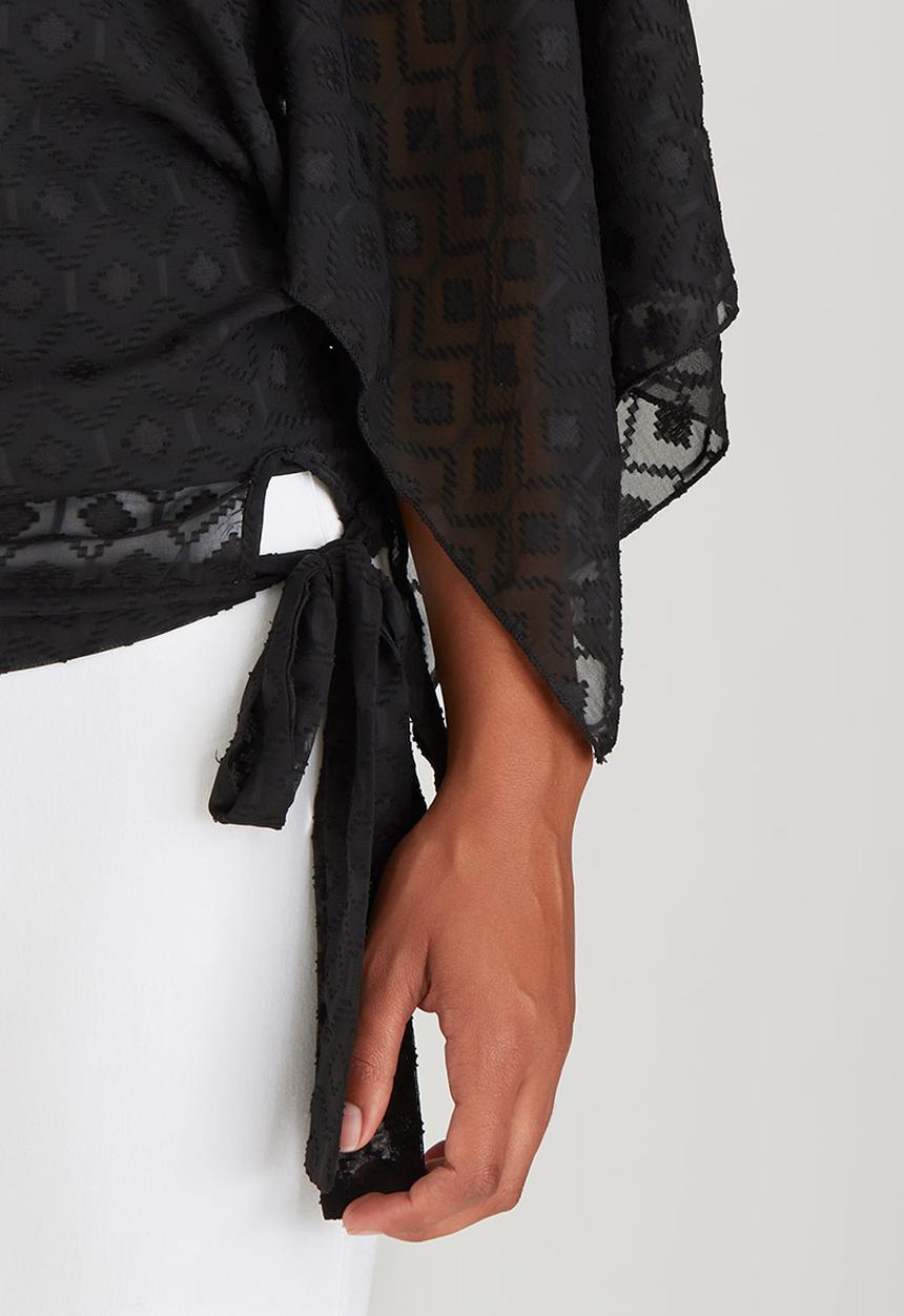edit - Slit Sleeve Blouse with Front Ties Black