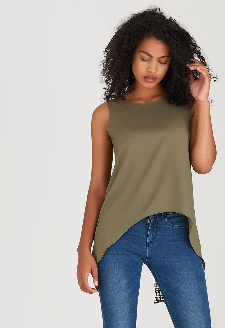 edit - Cami with Back Lace Detail Khaki Green