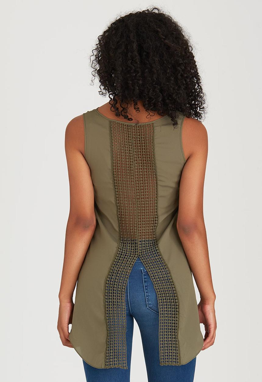 edit - Cami with Back Lace Detail Khaki Green