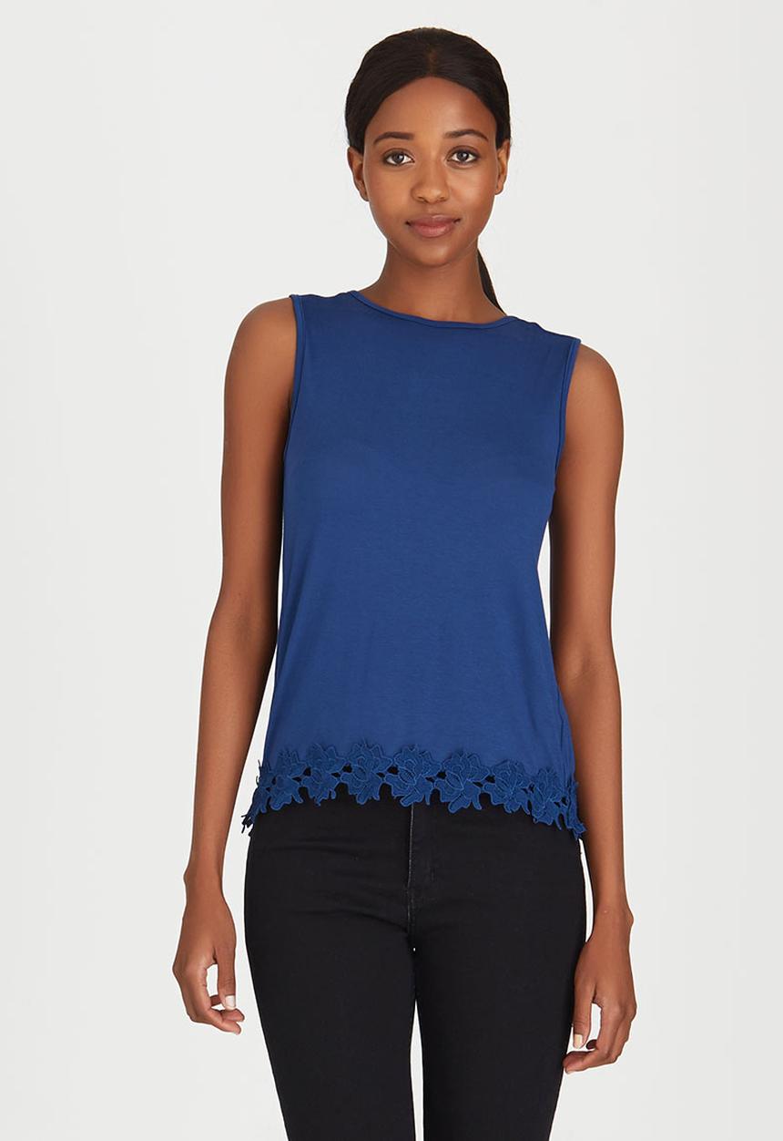 edit - Cami with Back Pleat and Border Lace Navy