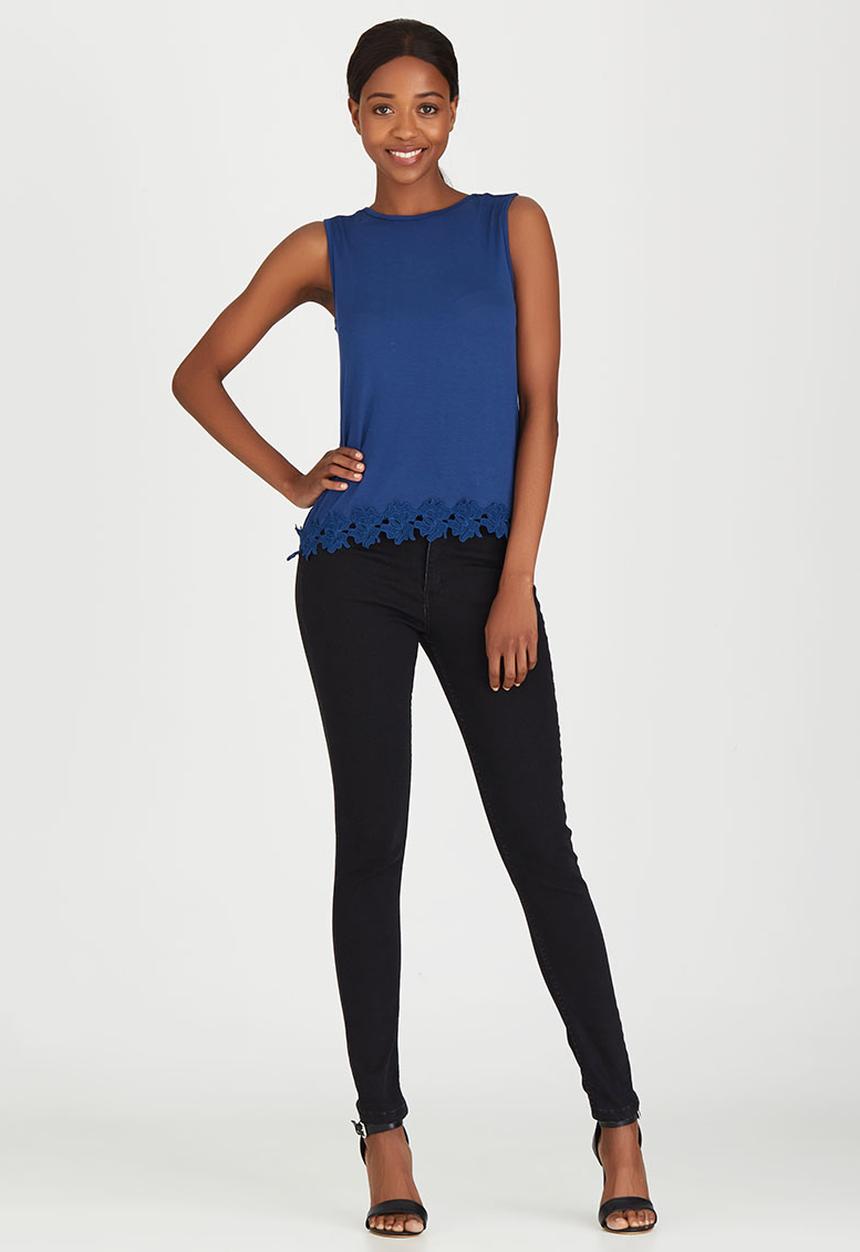edit - Cami with Back Pleat and Border Lace Navy