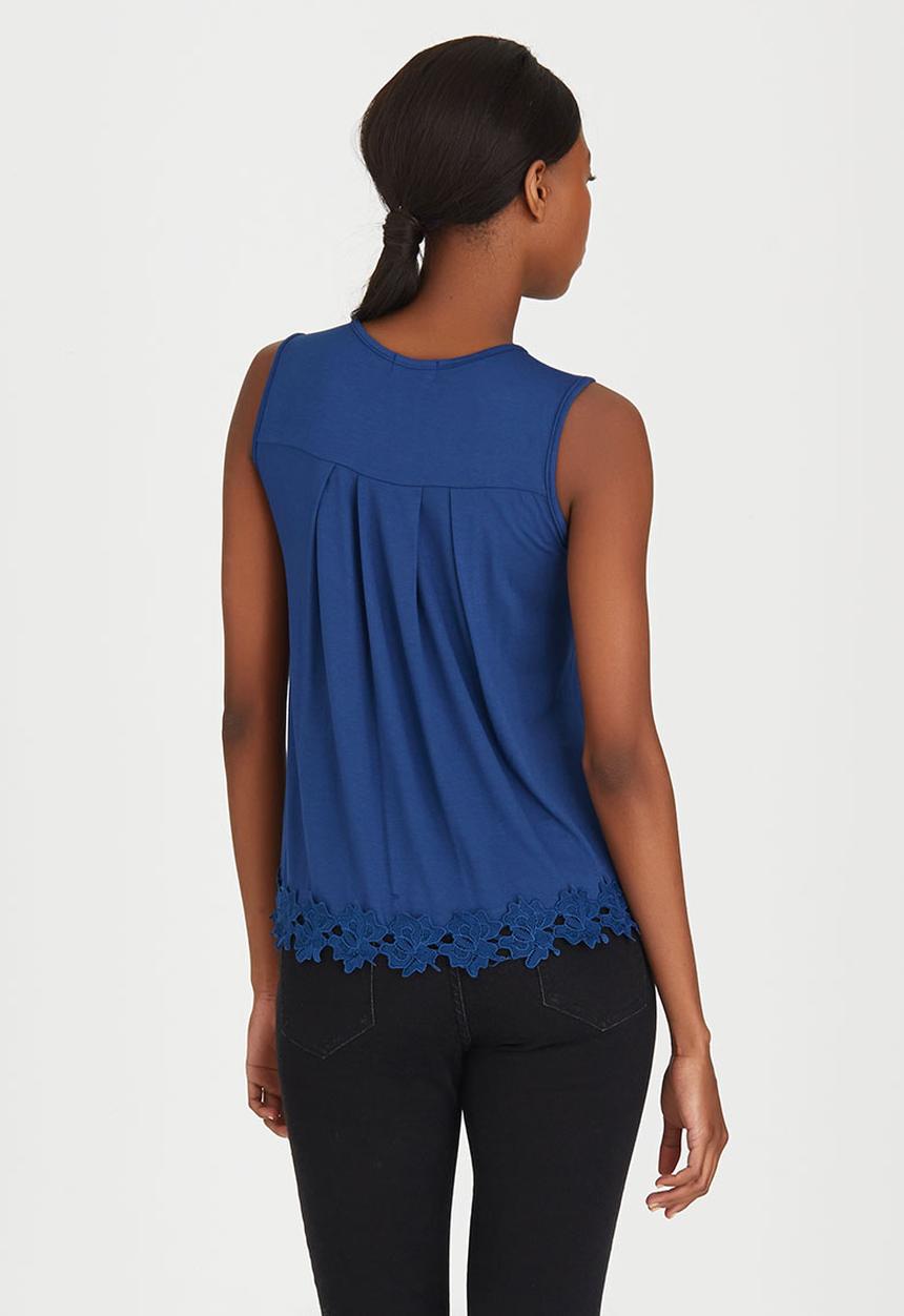 edit - Cami with Back Pleat and Border Lace Navy