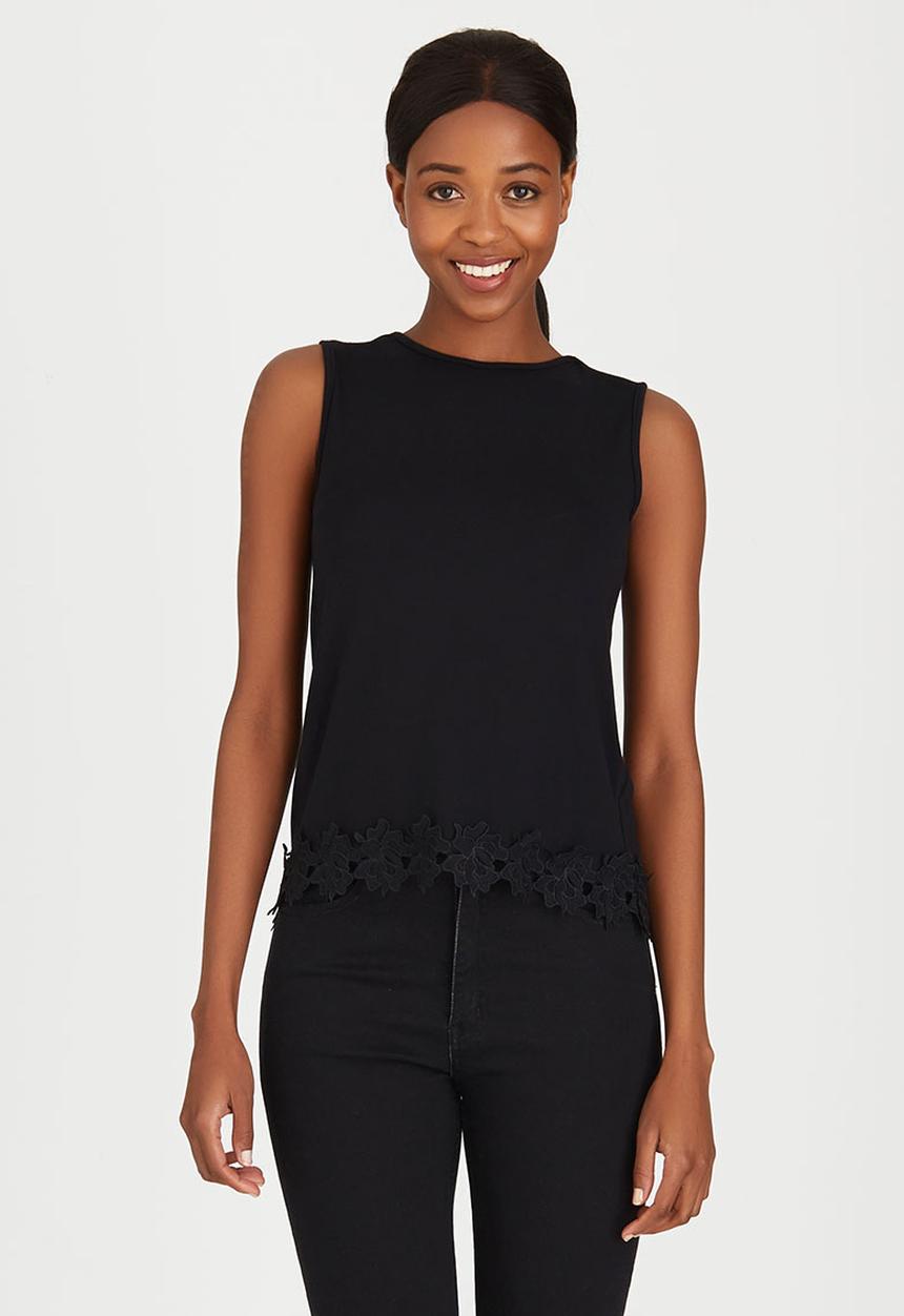 edit - Cami with Back Pleat and Border Lace Black