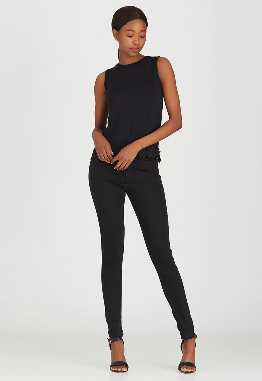 edit - Cami with Back Pleat and Border Lace Black