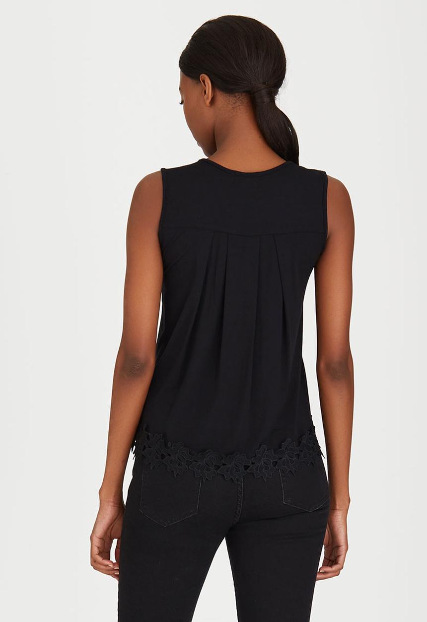 edit - Cami with Back Pleat and Border Lace Black