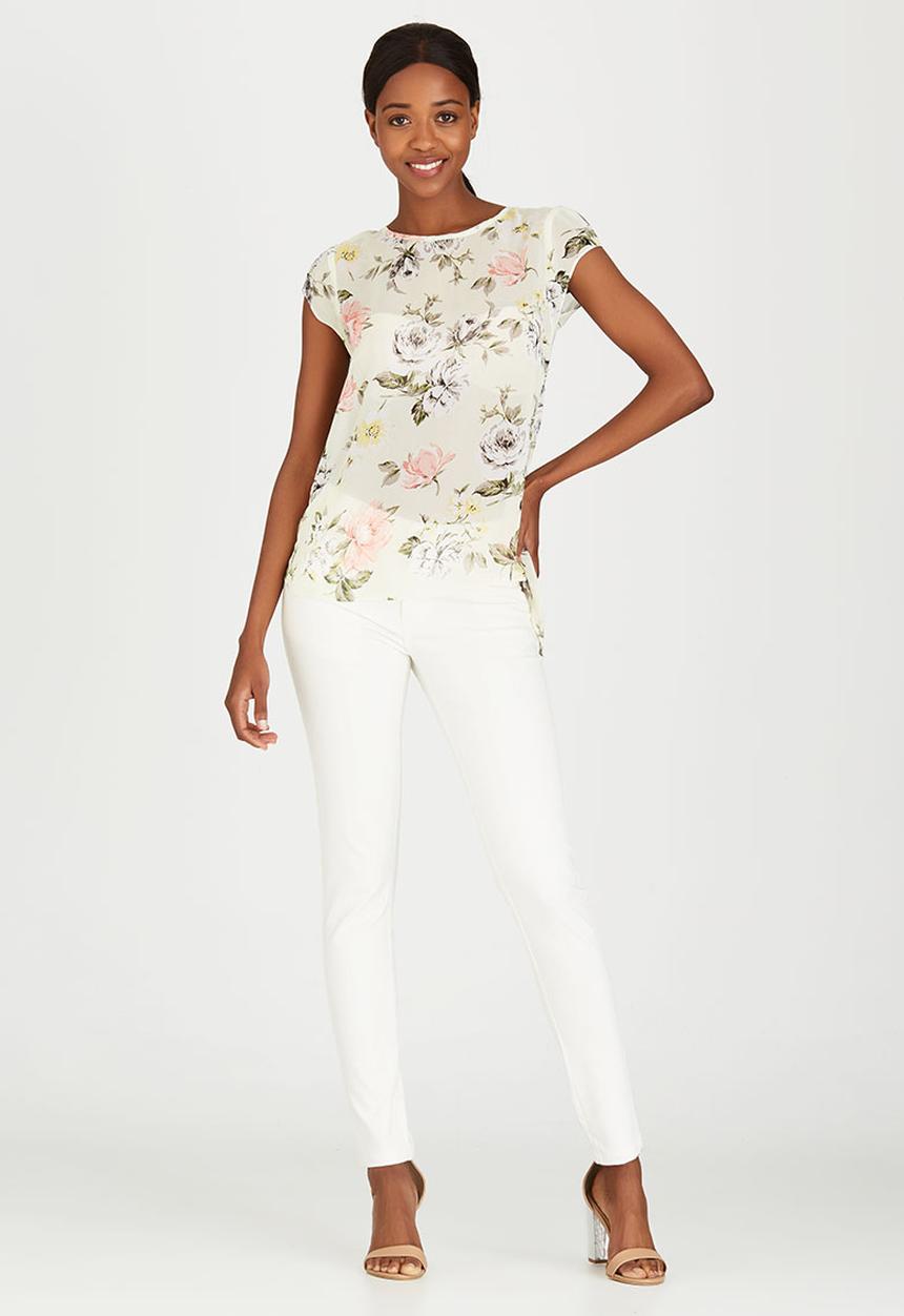 edit - Double Layer T-shirt Blouse with Back Zip Mid Green
