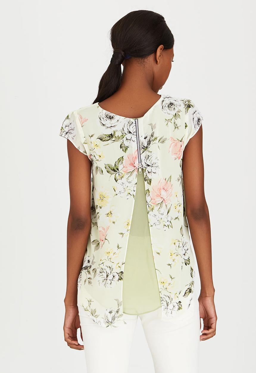 edit - Double Layer T-shirt Blouse with Back Zip Mid Green