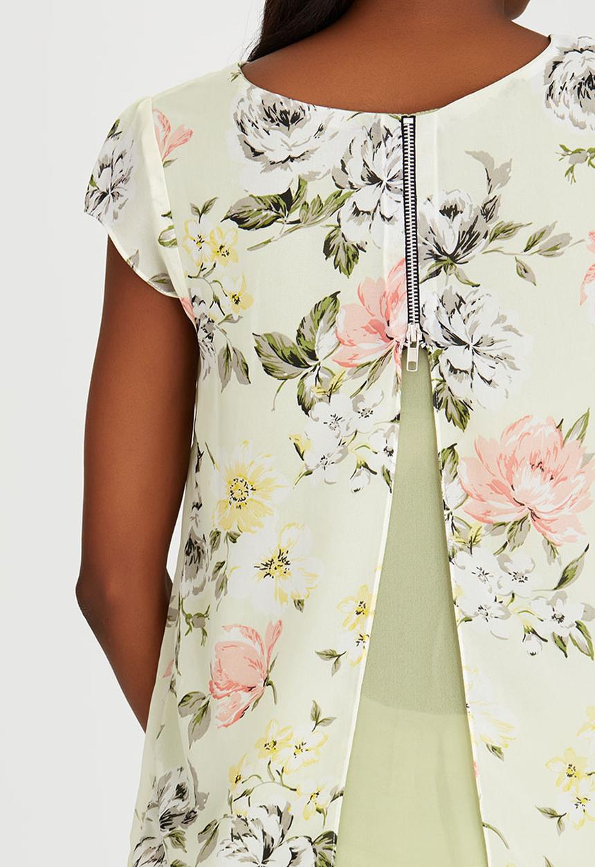 edit - Double Layer T-shirt Blouse with Back Zip Mid Green