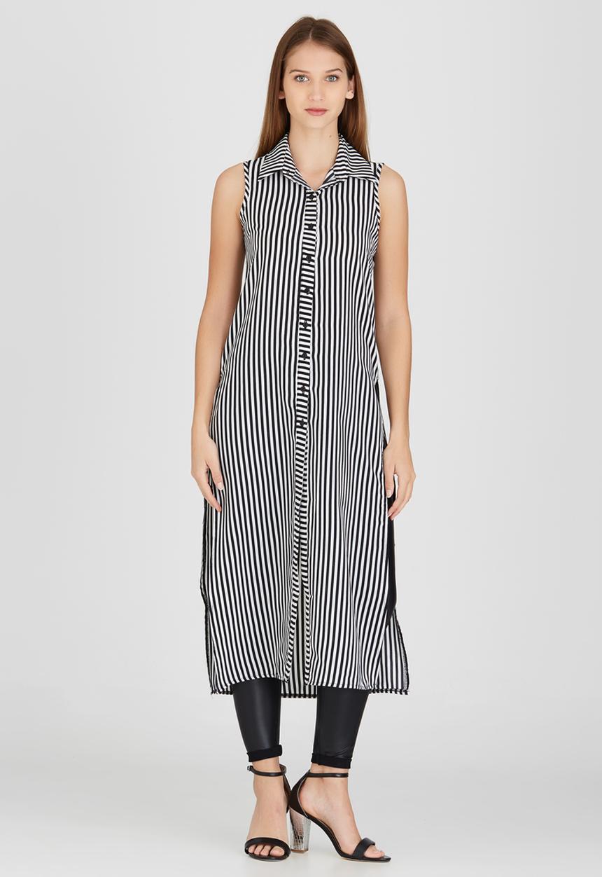 c(inch) - Shirt with Slits Black and White