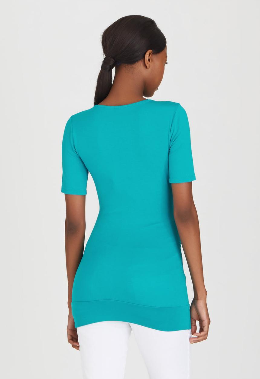 Cherry Melon - Short Sleeve Wrap Front Top Mid Blue