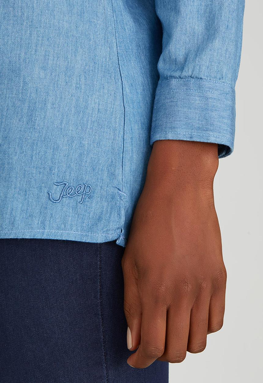JEEP - Roll-up Sleeve Denim Shirt Mid Blue